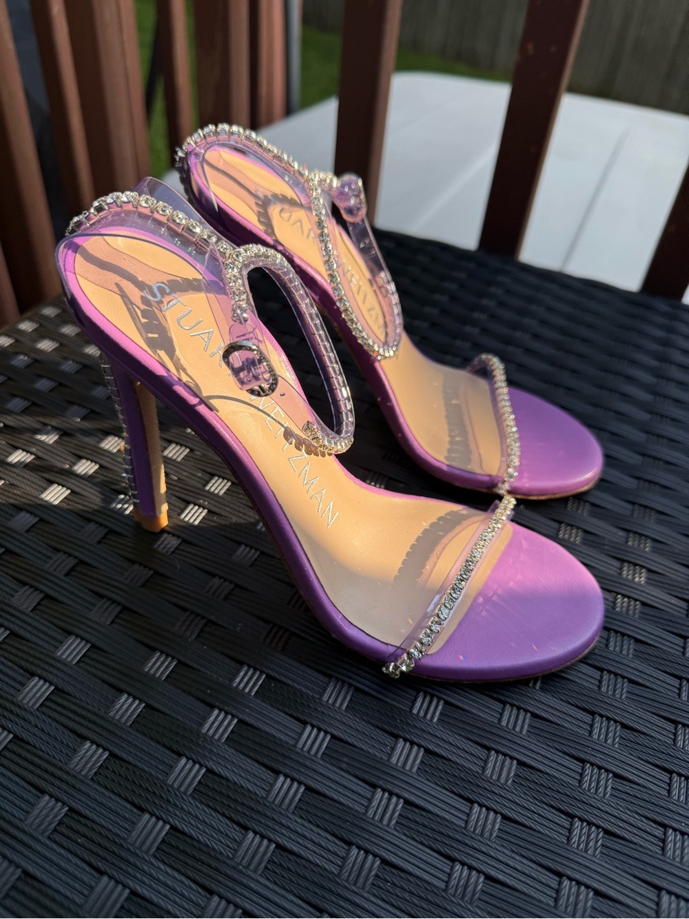 Stuart Weitzman Nudistglam 110 Crystal Sandals Purple Sz 4.5